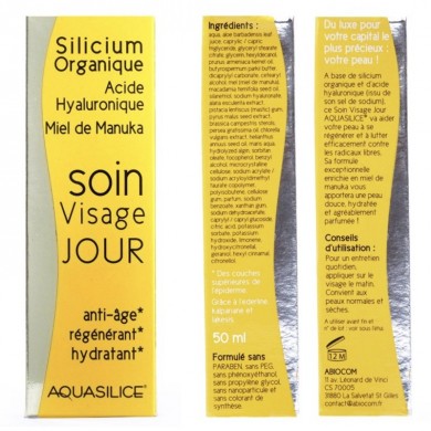 Soin Visage jour Silicium organique, Acide Hyaluronique & Miel de Manuka Soin Visage jour Silicium organique, Acide Hyaluronique & Miel de Manuka