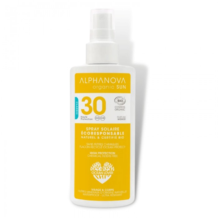 SPRAY SOLAIRE BIO ADULTE EN SPRAY HAUTE PROTECTION SPF 30 ALPHANOVA Herboristerie du Palais Royal Michel Pierre Paris