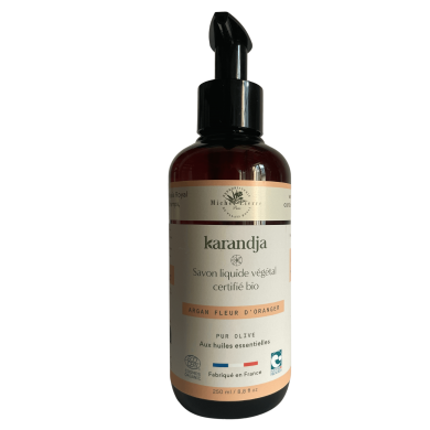 Savon liquide végétal pur olive certifié bio ARGAN FLEUR D'ORANGER 250 ml Savon liquide végétal pur olive certifié bio ARGAN FLEUR D'ORANGER 250 ml