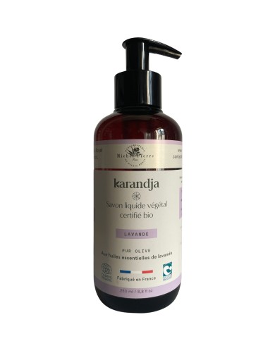 Savon liquide végétal pur olive certifié bio LAVANDE 250 ml Savon liquide végétal pur olive certifié bio LAVANDE 250 ml