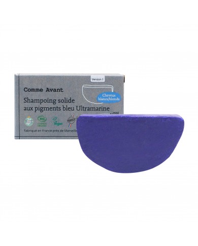 Shampoing solide cheveux blonds blancs aux pigments bleu Ultramarine Shampoing solide cheveux blonds blancs aux pigments bleu Ultramarine