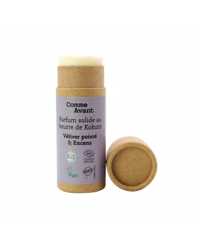 Parfum bio solide et naturel au beurre de kokum Vetiver Poivré et encens Parfum bio solide et naturel au beurre de kokum Vetiver Poivré et encens