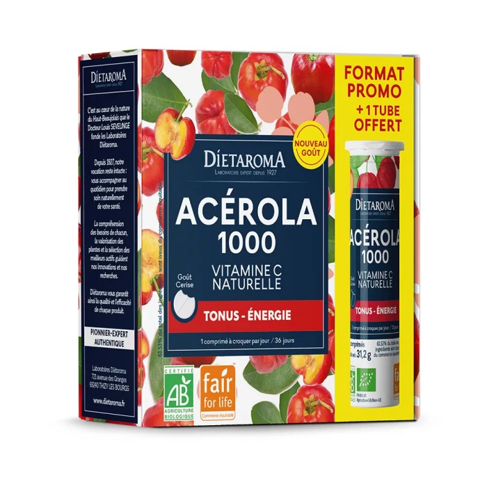 Acérola 1000 bio Tonus Energie 24 comprimés + 12 offerts