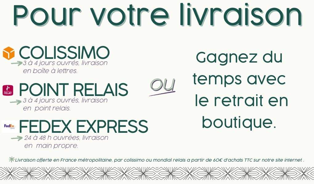 livraison, colissimo, mondial relay, fedex, retrait en boutique